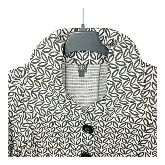 Saks Fifth Avenue Jacket Geometric Leaf Pattern 3/4 Sleeve Pockets Women Size 6 - Picture 4 of 10